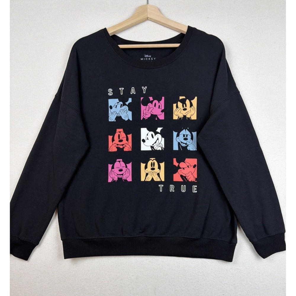 Disney Women's Mickey Mouse Black Graphic Sweatshirt M Soft Stretchy Crewneck